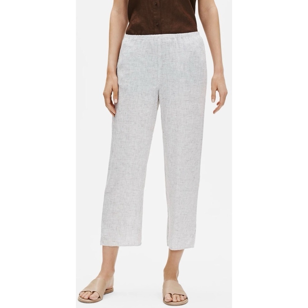 EILEEN FISHER Organic Linen Check Straight Pull On Pants